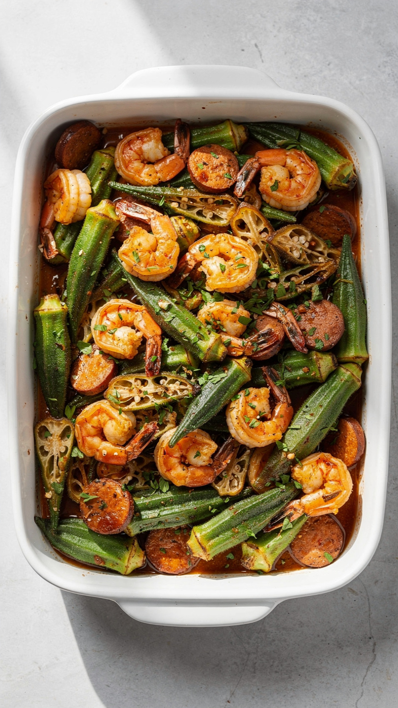 Smothered Okra with Shrimp and Sausage