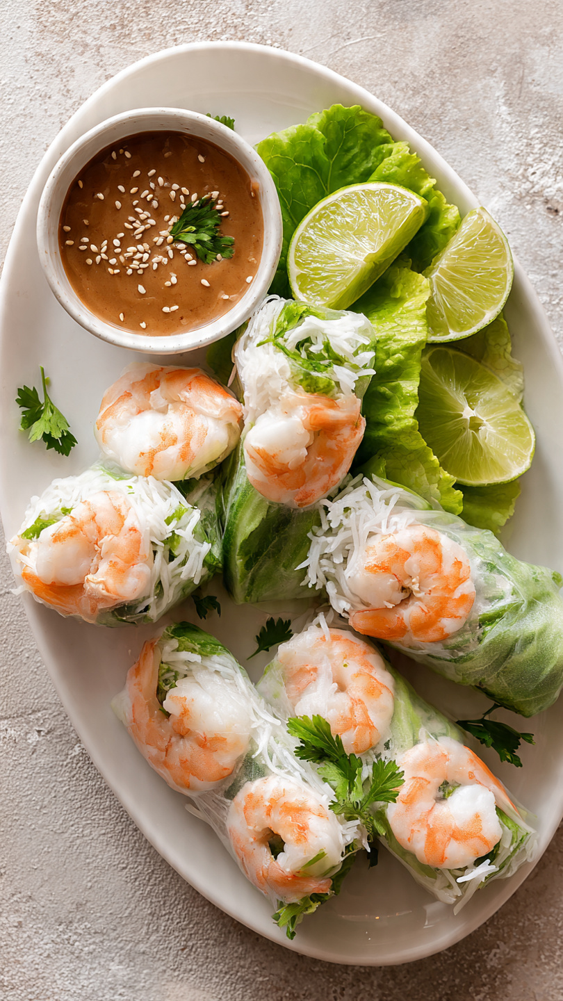 Fresh Shrimp Spring Rolls with Peanut Dipping Sauce