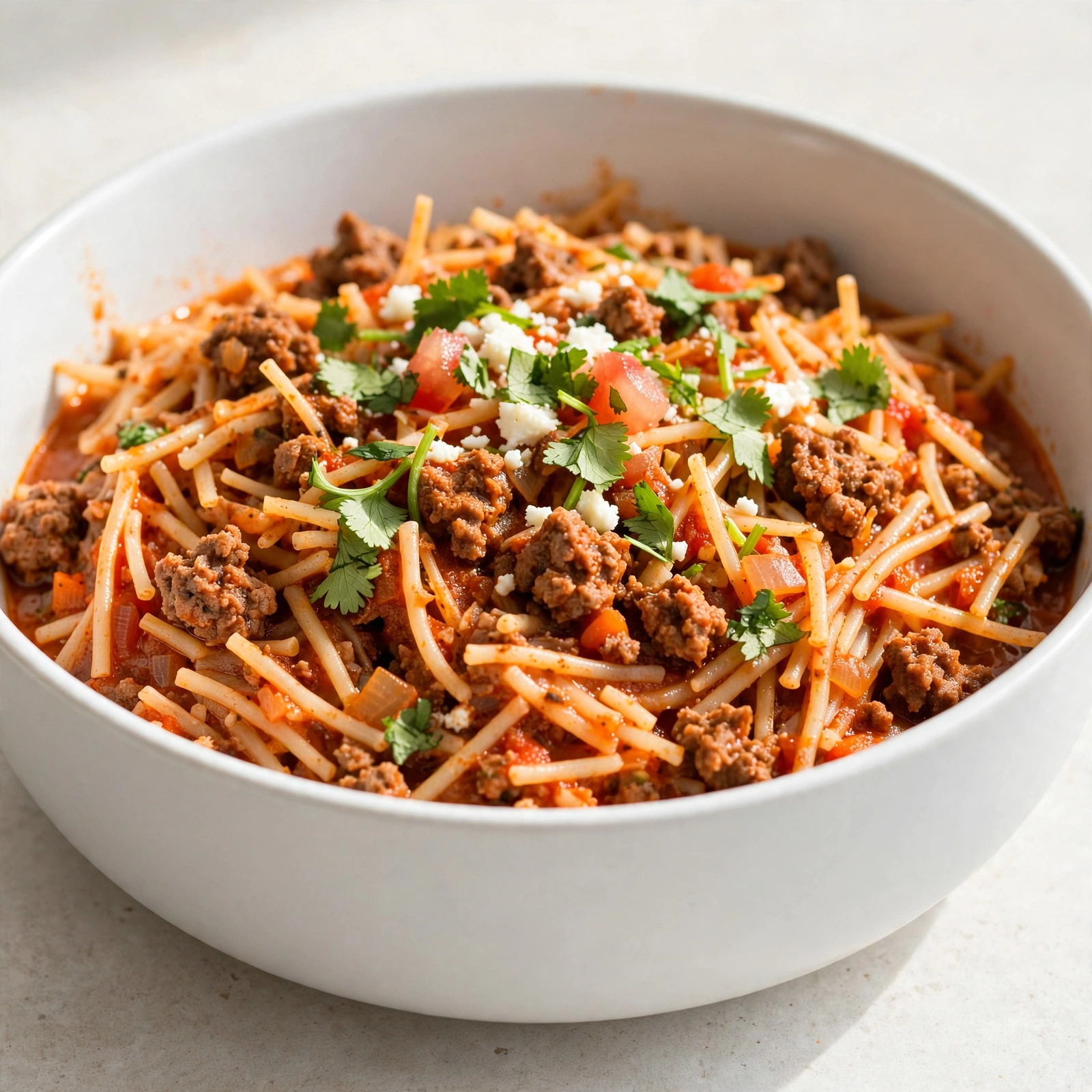 Mexican Fideo with Ground Beef (Sopa de Fideo)